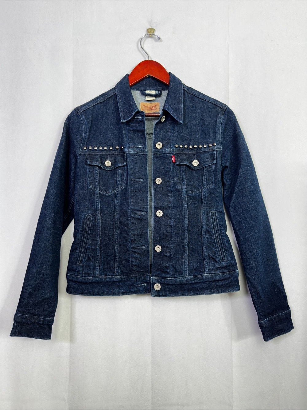 Levi’s Denim Cropped Trucker Jacket Classic Studded Ex-Boyfriend Womens Small